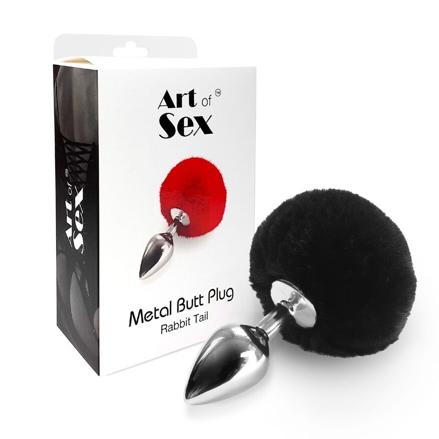 Металлическая анальная пробка М Art of Sex – Metal Butt plug Rabbit Tail Black, диаметр 3,4 см