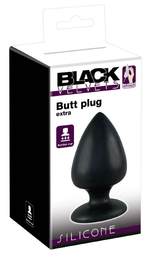 Велика чорна анальна втулка з присоскою Black Velvets Butt Plug Extra