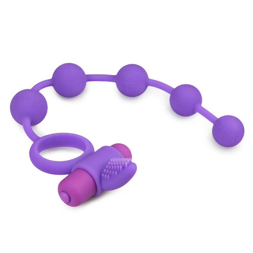 ET345PUR Эрекционное кольцо Triple Pleasure с анальной цепочкой, фиолетовое