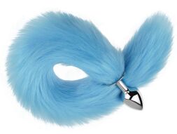 Анальна пробка з хвостом EGZO - Fox Tail Silver Plug Blue, size S