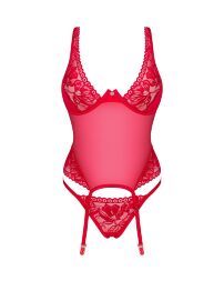 Obsessive Lacelove corset - эротический корсет с подвязками и стринги, XL/XXL (красный)