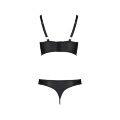 Комплект из эко-кожи Passion Malwia Bikini black S/M: с люверсами и ремешками, бра и трусики