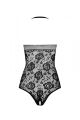 Бодістокінг з імітацією корсетної шнурівки Passion BS094 One Size, black, квітковий візерунок, з дос