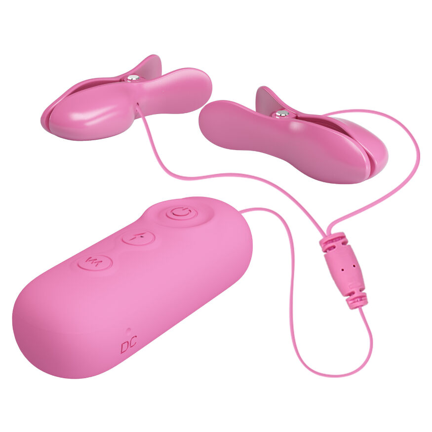 Віброзатискачі для сосків з функцією електростимуляції - Pretty Love Nipple Clip Romantic Wave II Pink