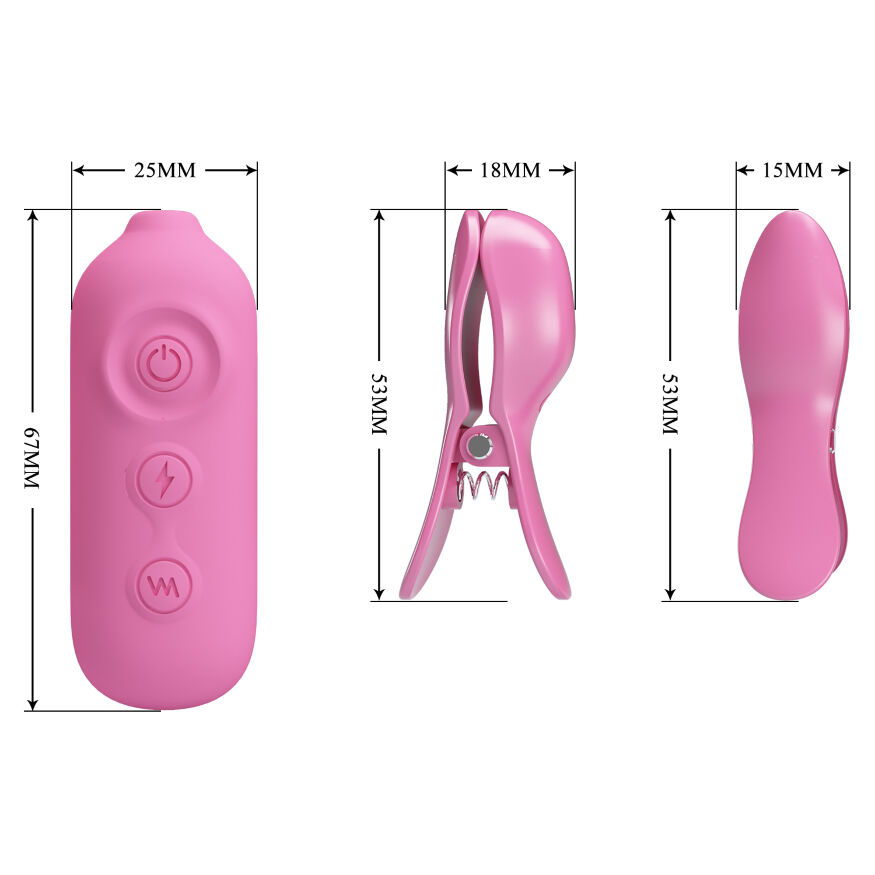 Віброзатискачі для сосків з функцією електростимуляції - Pretty Love Nipple Clip Romantic Wave II Pink