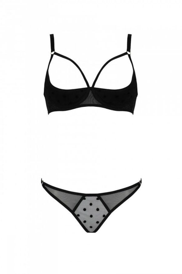 Эротический комплект Passion MARINA SET WITH OPEN BRA, XXL/XXXL, black, открытые чашки