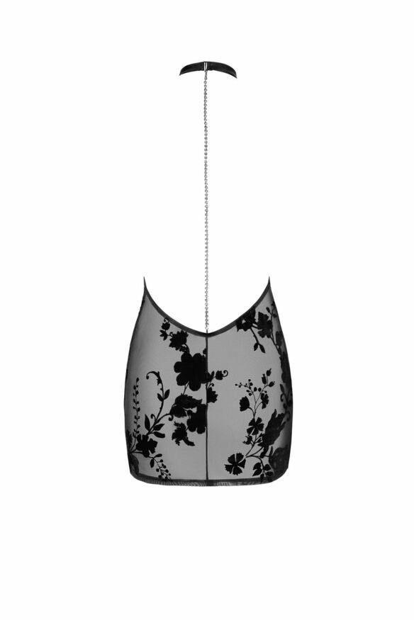 Платье Noir Handmade F313 Mythos, S, black, прозрачное, мини, открытая спина, декор из стразов