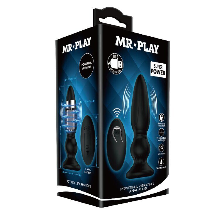 Анальный стимулятор с вибрацией и пультом ДУ - MR PLAY Super Power, BI-040086W-MR