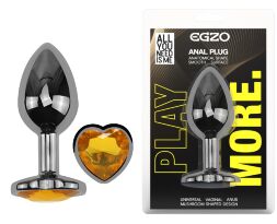 Анальная пробка с кристаллом EGZO - Dark Silver Heart Plug Yellow size M