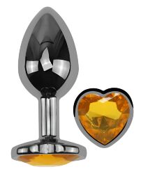 Анальная пробка с кристаллом EGZO - Dark Silver Heart Plug Yellow size M