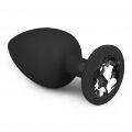 Анальная пробка с кристаллом Easytoys, силиконовая, черная, 10 х 4 см