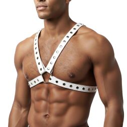 Мужская портупея Art of Sex - Spartacus, экокожа, цвет белый, размер XS-M