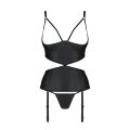 Корсет з відкритими грудьми Passion JANNIES CORSET L/XL black, стрінги в наборі