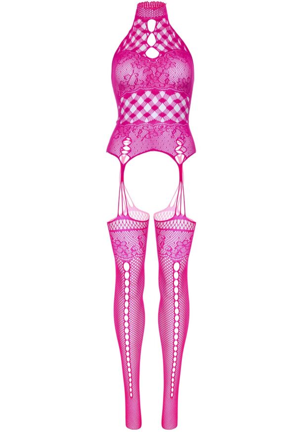 Мереживний бодістокінг з відкритим доступом Leg Avenue High neck lace bodystocking One size Raspberr
