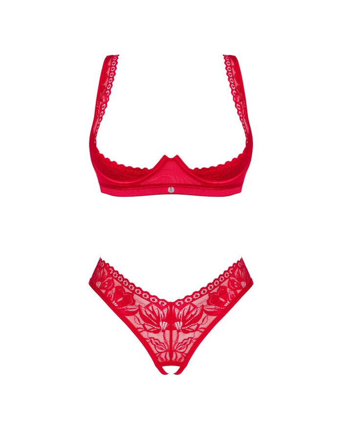 Комплект білизни Obsessive Lacelove cupless 2-pcs set XS/S Red, відкритий доступ, відкриті груди