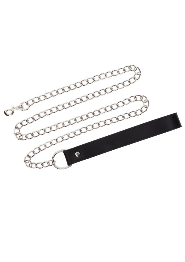 Повідець з карабіном та чорною петлею Taboom Luxury Bondage Essentials Chain Leash, сріблястий
