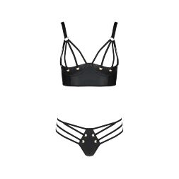Комплект з екошкіри з люверсами та ремінцями Passion MALWIA BIKINI XXL/XXXL, black, бра та трусики
