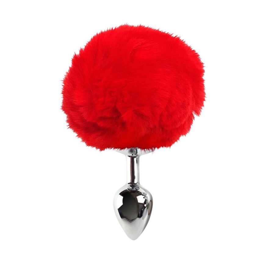 Металлическая анальная пробка М Art of Sex – Metal Butt plug Rabbit Tail Red, диаметр 3,4 см