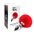 Металлическая анальная пробка М Art of Sex – Metal Butt plug Rabbit Tail Red, диаметр 3,4 см