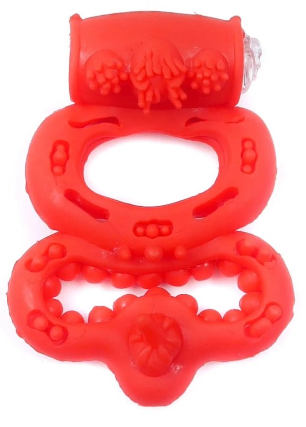 Эрекционное вибро кольцо BOSS Vibrating Duo Cock Ring Red, BS6700046