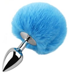 Анальна пробка з хвостом EGZO - Bunny Tail Silver Plug Blue, size S