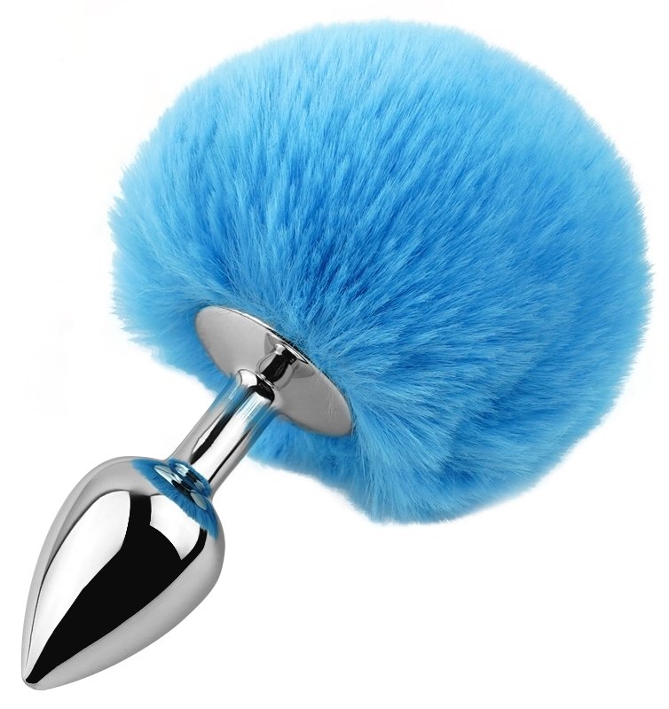 Анальна пробка з хвостом EGZO - Bunny Tail Silver Plug Blue, size S