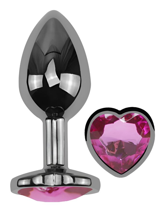 Анальна пробка з кристалом EGZO - Dark Silver Heart Plug Rose size M