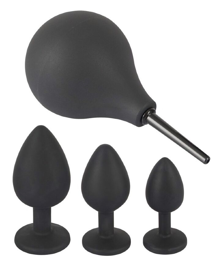 Набор Black Velvet анальные пробки и анальный душ, 4 предмета, черного цвета