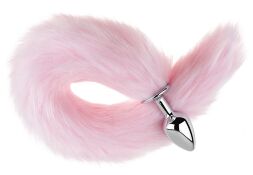 Анальна пробка з хвостом EGZO - Fox Tail Silver Plug Pink, size S