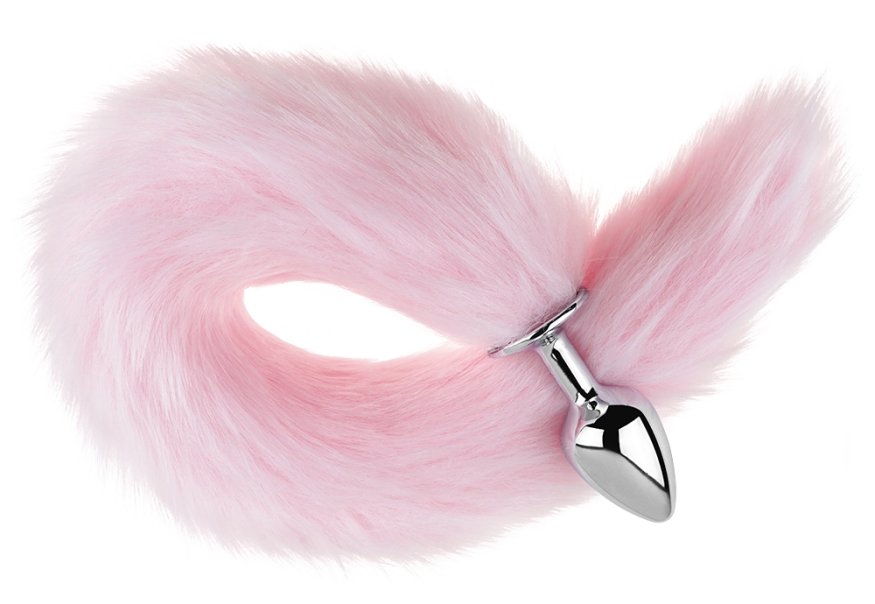 Анальна пробка з хвостом EGZO - Fox Tail Silver Plug Pink, size S
