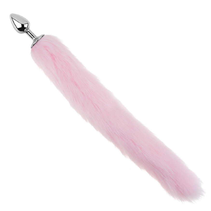 Анальна пробка з хвостом EGZO - Fox Tail Silver Plug Pink, size S