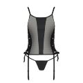 Сетчатый корсет из эко-кожи Passion Malwia Corset black L/XL: с люверсами и съемными пажами 