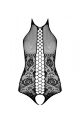 Бодістокінг з імітацією корсетної шнурівки Passion BS094 One Size, white, квітковий візерунок, з дос