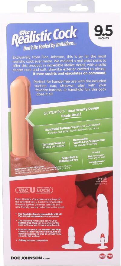 Кончающий фаллоимитатор Doc Johnson The Realistic Cock ULTRASKYN - Squirting 9,5 Inch Chocolate