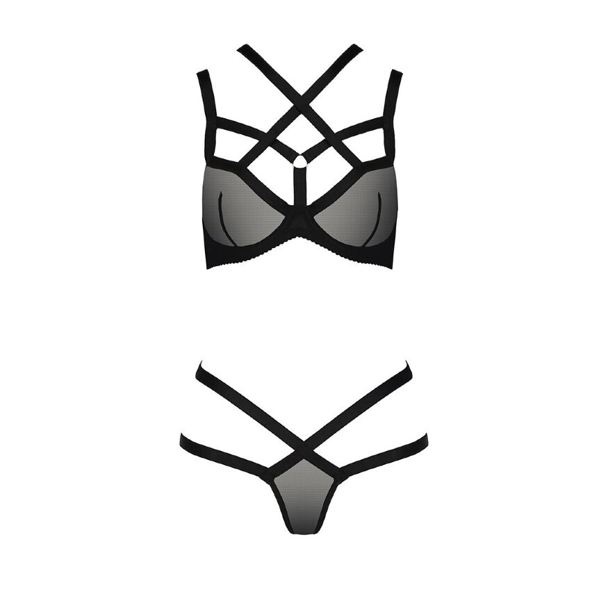 Комплект белья HAGAR SET black S/M - Passion Exclusive: стрэпы: трусики и лиф