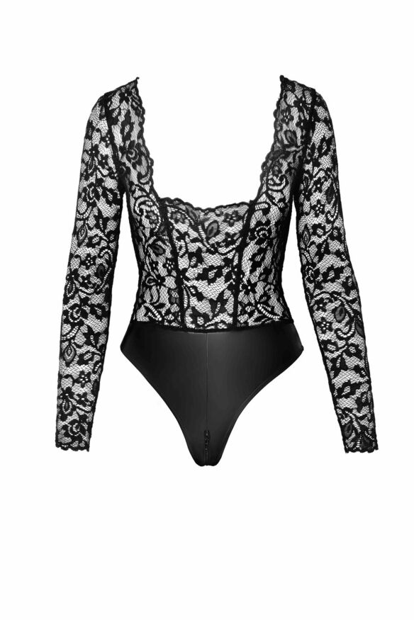 Боди Noir Handmade F296 Psyche, XXL, кружево, длинный рукав, низ под латекс, с доступом