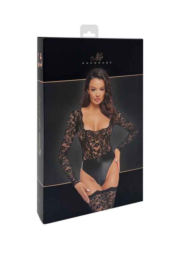 Боди Noir Handmade F296 Psyche, XXL, кружево, длинный рукав, низ под латекс, с доступом