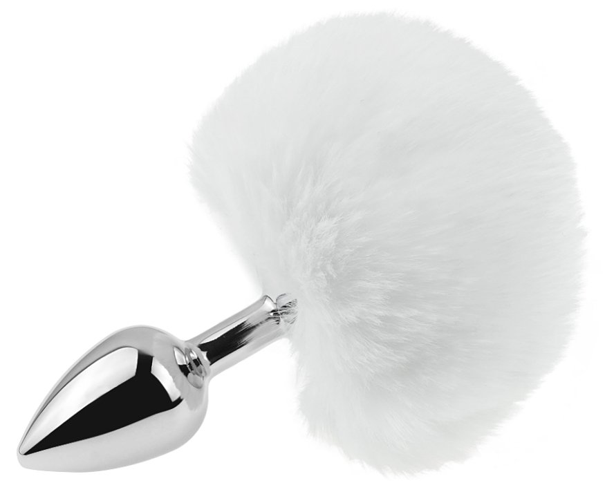 Анальна пробка з хвостом EGZO - Bunny Tail Silver Plug White, size S