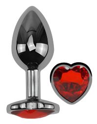 Анальная пробка с кристаллом EGZO - Dark Silver Heart Plug Red size M
