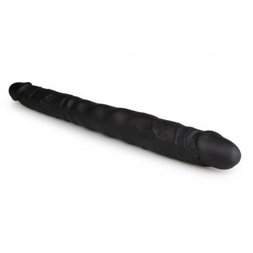 ET207BLK Двухсторонний реалистичный фаллоимитатор Easytoys, силиконовый, черный, 40 х 3.8 см