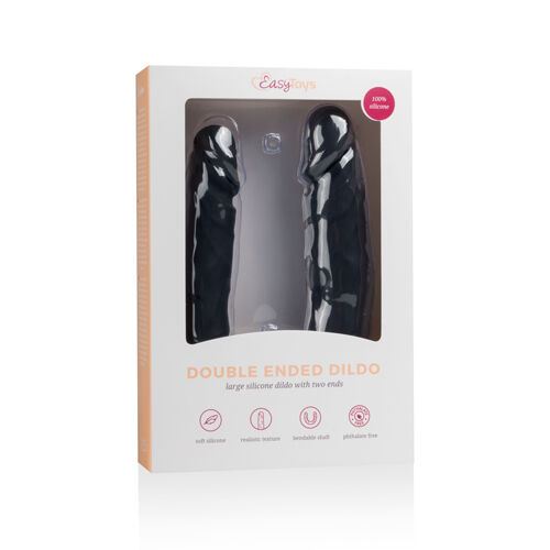 ET207BLK Двухсторонний реалистичный фаллоимитатор Easytoys, силиконовый, черный, 40 х 3.8 см