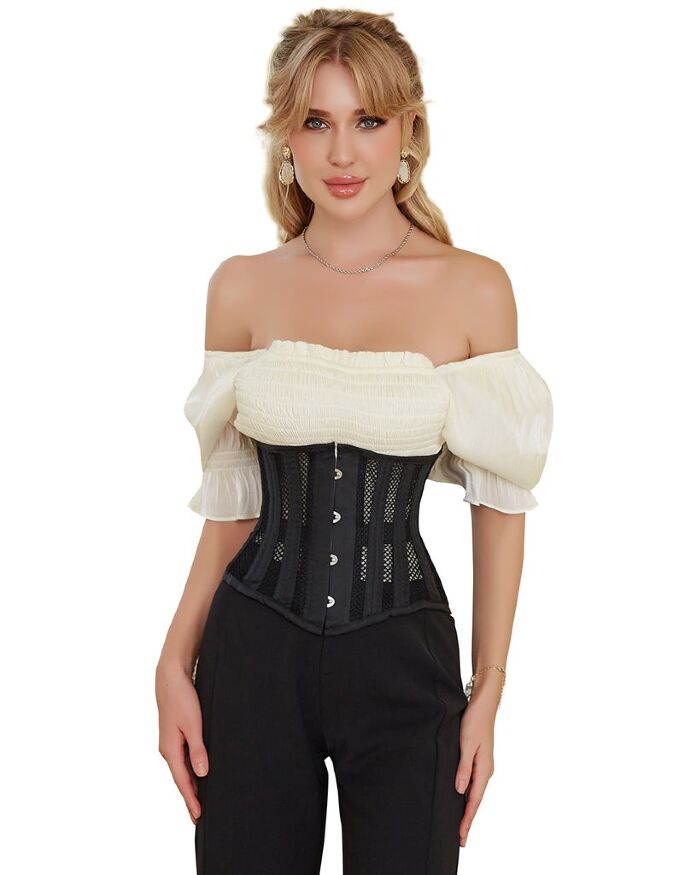 Корсет із сітки Star Night Steel Bones Grid Corsets з гачками і шнурівкою, чорний, XL (без коробки)