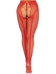Стрип-колготки Leg Avenue Crotchless Net Tights with Heart Backseam, One Size, червоні, з доступом