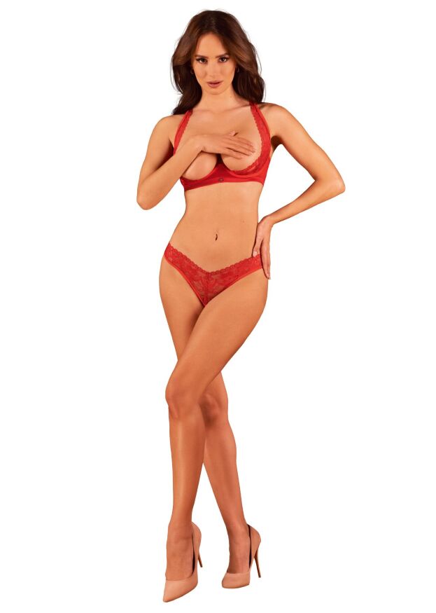 Obsessive Lacelove cupless 2-pcs set - комплект сексуального кружевного белья, XL/XXL (красный)